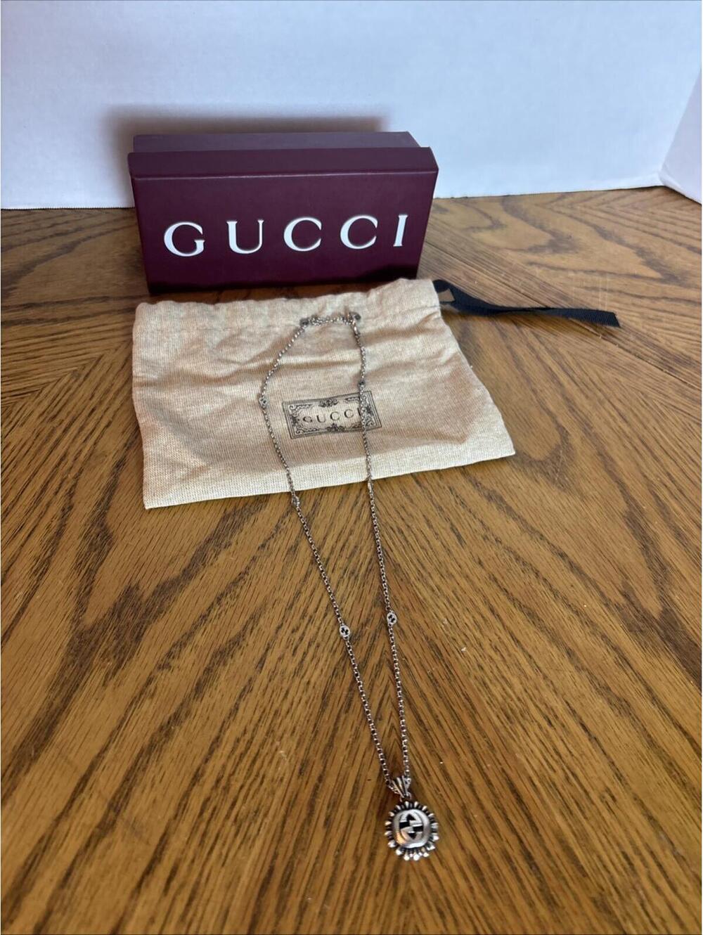 Gucci GG Logo Marrakech Necklace, New W/Defects (small flaw on pendant), J93